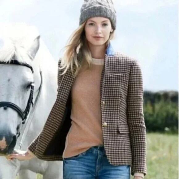 J. Crew Schoolboy Wool Tweed Blazer Academia Herringbone Equestrian Women 0 - Picture 1 of 14
